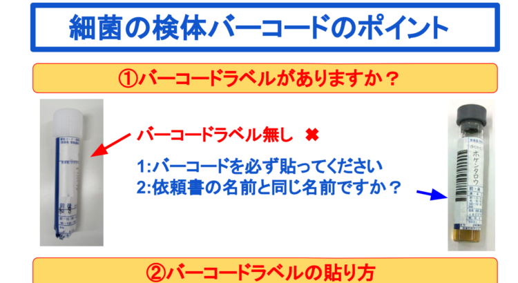 細菌の検体バーコードのポイント